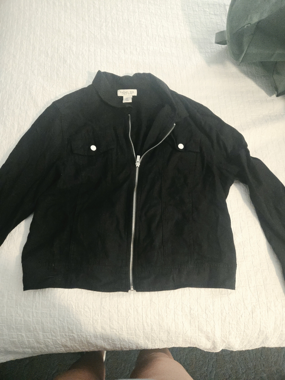 Rachel Zoe Black Zip-Front Bomber Jacket